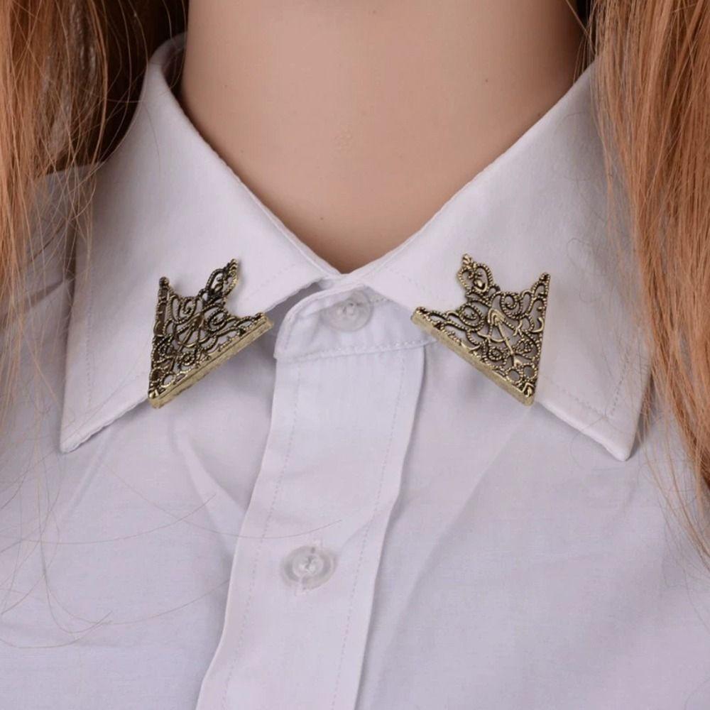 Tide Exquisite Collar Brooch Vintage Hollow Out Metal Brooch  For Men Women Lady Blouse Shirt