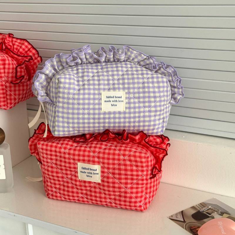 Cotton Makeup Bag With Lace Trim For Travel And Daily Use Ladies Organizer