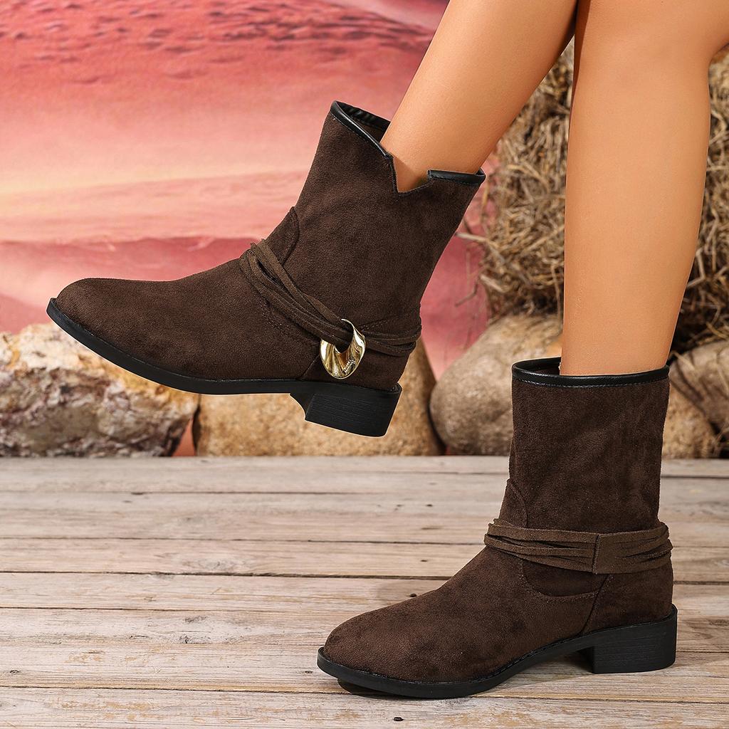 Fashion Women's Boots Fashion Chunky Retro Boots Heels Shoes Short Breathable Women's Zipper Leather Short Boots for Women Botas Mujer