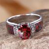Red Oval Zircon Rainbow Fire Opal Wedding Rings For Women Vintage Silver Color Engagement Bands Jewelry Christmas Gifts