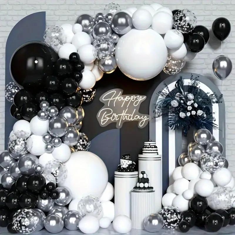 Elegant Silver & Black Balloon Arch Set for Birthdays & Bachelorette Parties