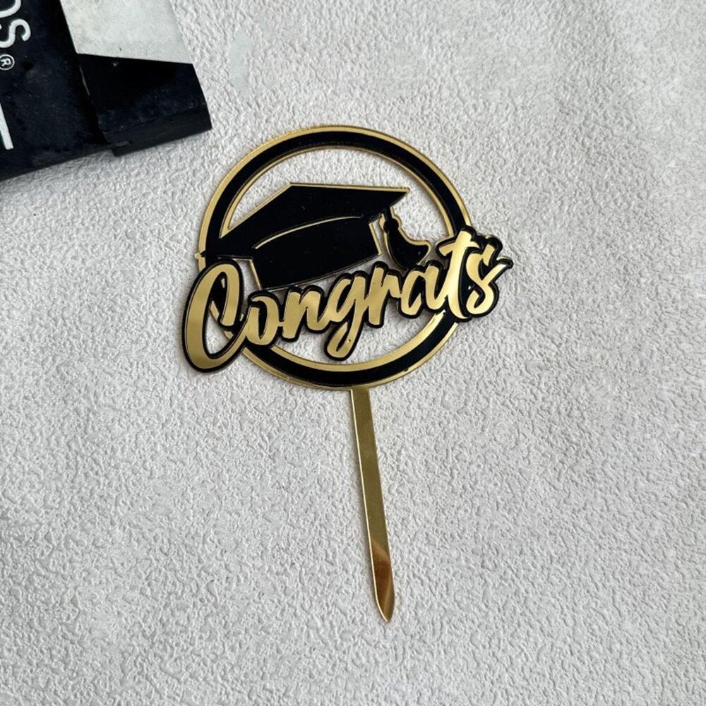 3pcs Gold Black Acrylic Graduation Cake Decorations for Congratulations Graduation Party Cake Topper Decorations Plugin