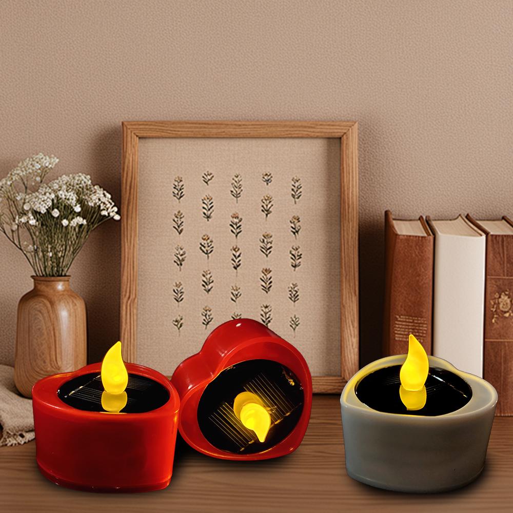 Romantic Solar LED Candle Light Heart Shape Simulation Waterproof Candle Decorative Lamp Flameless Candle for Party Garden Decor
