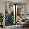 2 stycken högupplöst lek flytande katt rolig bild Dekorativ gardin Blå digitaltryckt gardin heminredningsstil