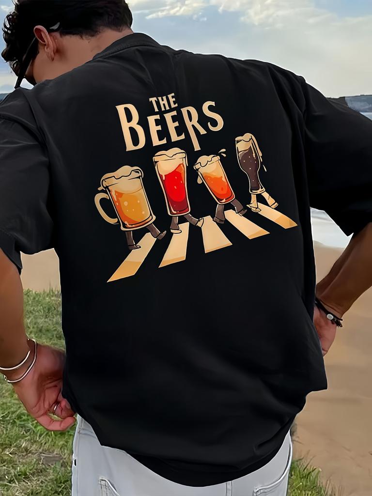 Sommer Herren Buchstaben Bierdruck 100% Reine Baumwolle Rundhals Kurzarm Locker Lässig Outdoor Party Atmungsaktives T-Shirt