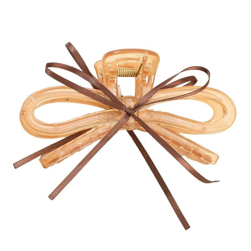 Lightweight Ergonomic Hair Claw Clip With Ribbon Bows Practical Acrylic Hairpin Hair Ornament For Office School Styling
