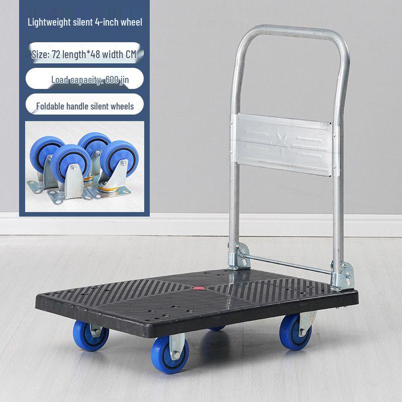 Folding Flatbed Hand Truck: Sturdy Four-Wheel Cart for Street Vending & Moving Goods