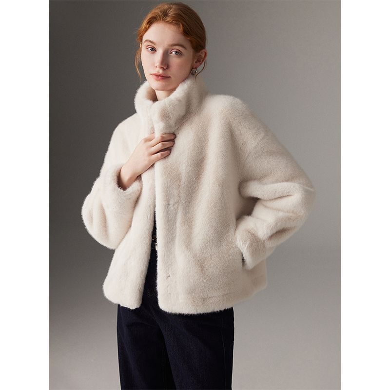 Imitation mink velvet fur jacket women's stand-up collar short, small, light in autumn and winter, thickened and warm, simple