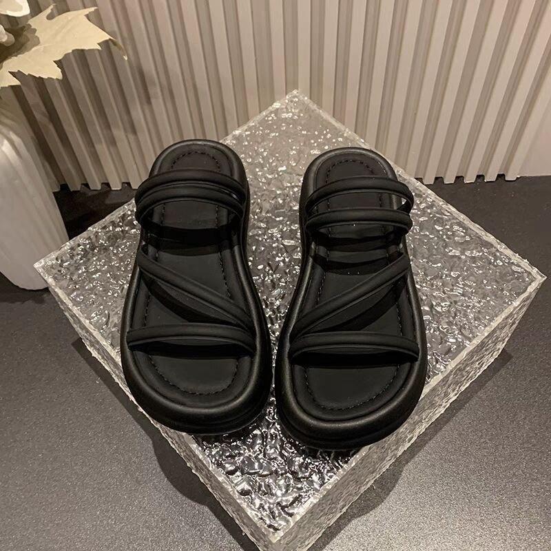 

Французские красивые шлепанцы на платформе женские летние носить продвинутый смысл 2025 новые супер огонь с юбкой нескользящие крутые шлепанцы 40 чёрный