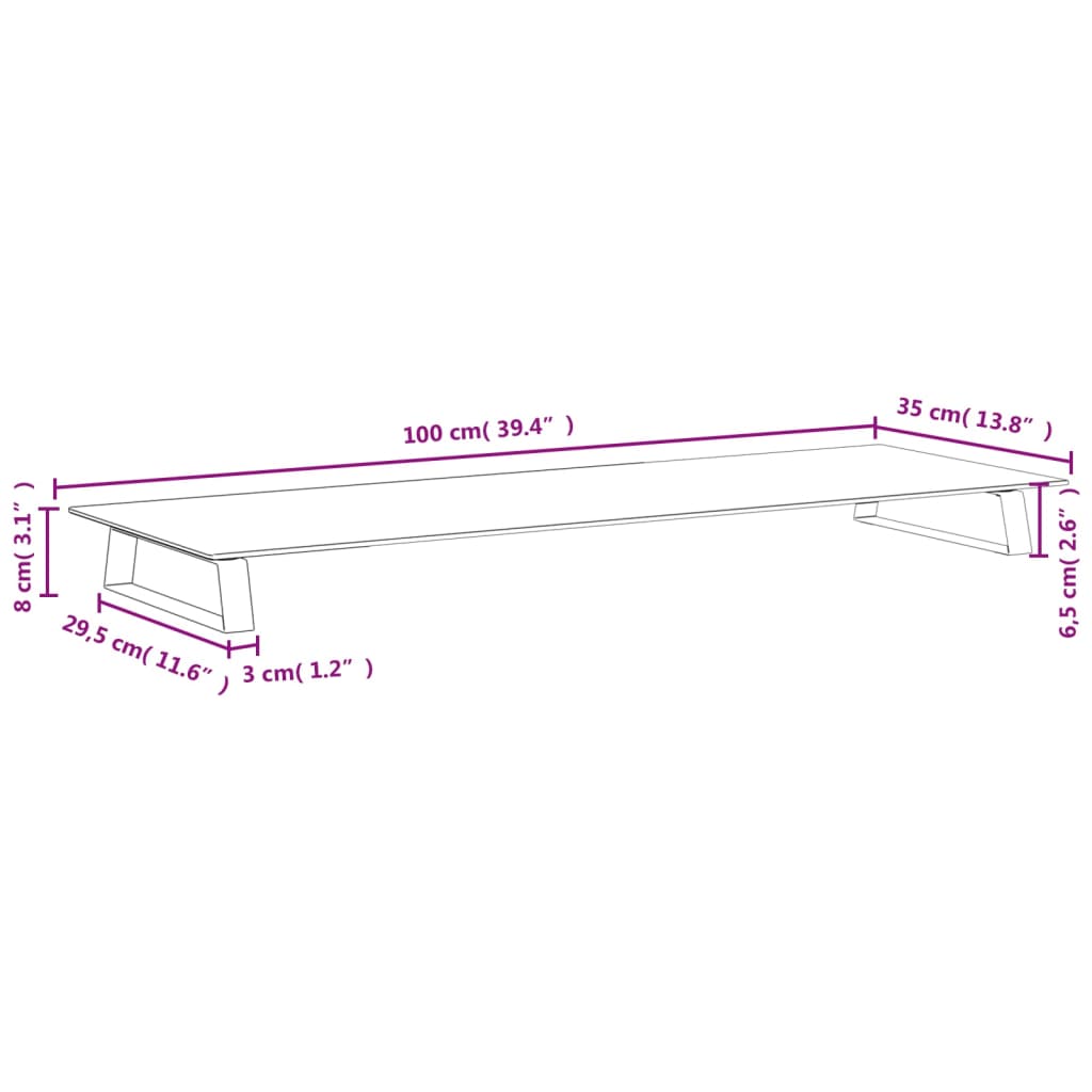 Vidaxl Podstawka Pod Monitor, Czarna, 100X35X8Cm Szkło Hartowane Metal