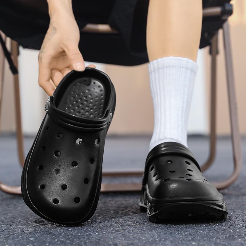 

Hole shoes men s summer half tray breathable breathable bag head drag wearing beach shoes men s sandals cool slippers men 39 чорний