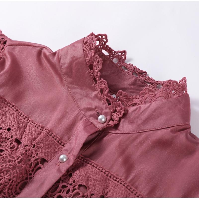 Ausgeschnittene Damen-Langarmkleider Laternenärmel Schnürung Perlen einreihiges Kleid Frühling Sommer Damen einfarbiges Gewand