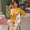 Conjunto de pijama de verano para mujer: Cuello Redondo, Manga Corta, Estampado de Dibujos Animados, Ropa de Casa que Reduce la Edad