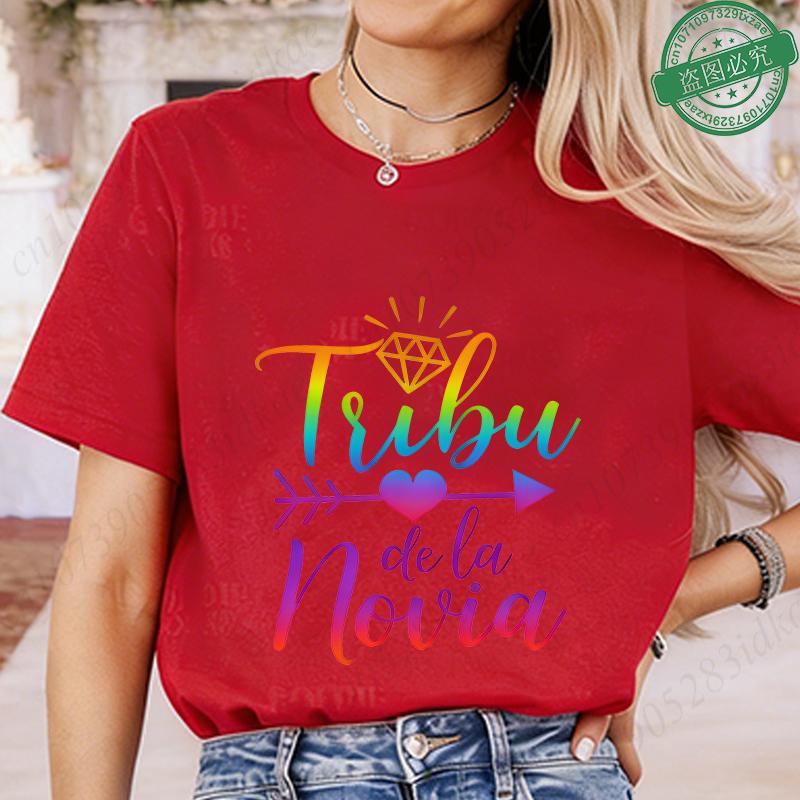 Spanish Girl Bachelorette Party T-Shirts, Rainbow Diamond Heart Arrow Graphic Tees for Bridal Shower, Team Bride Tribe Blouses