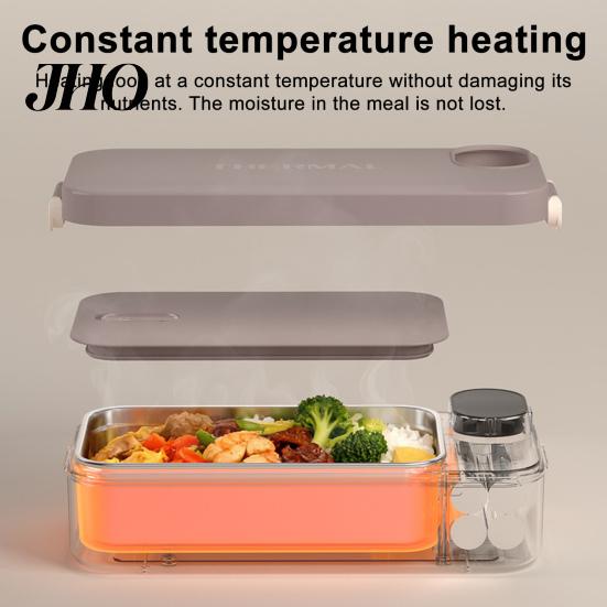 Electric Lunch Box 900ml Heated Capacity 2-in-1 Stainless Steel Warming Travel Non-Stick Coating Portable Meal Container for Office Car