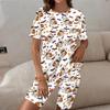 Women Plus Size White Halloween Printed Round Neck Short Sleeve Longline Top Fitted Shorts Two Piece Set