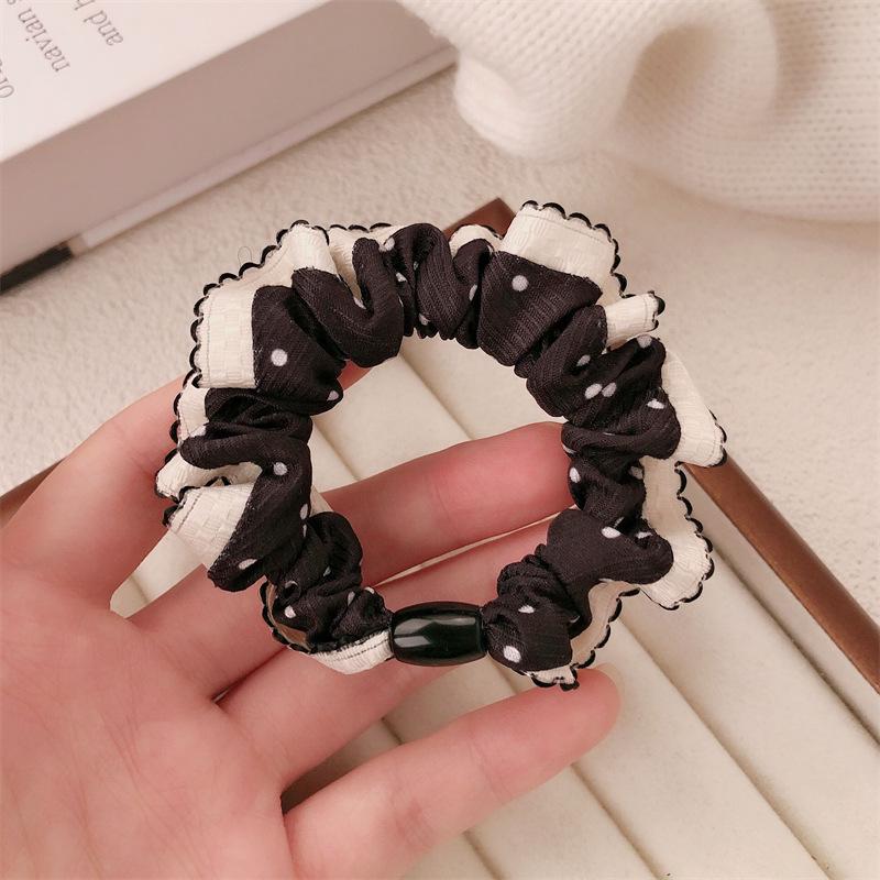 

Корейская кружевная резинка для волос в горошек с жемчугом: Художественная эластичная резинка для волос.