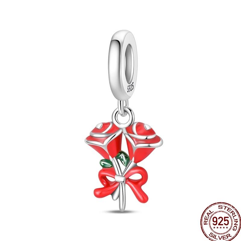 100%Stering Copper Crystal Slippers Charms Beads Swan Rose Pendant Fit Original 3Mm Bracelet Diy For Women Fine Jewelry