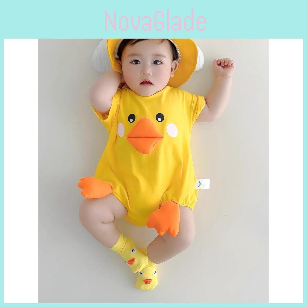 Baby Yellow Duck Onesie With Short Sleeves For Newborns And Infants
