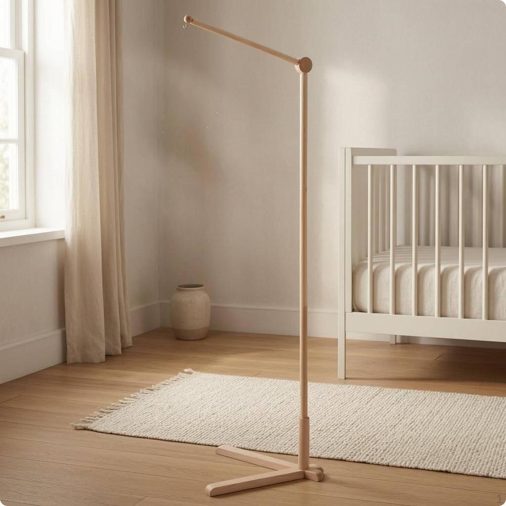 Baby Crib Mobile Stand Three-Leg Base Wooden Tall Upright