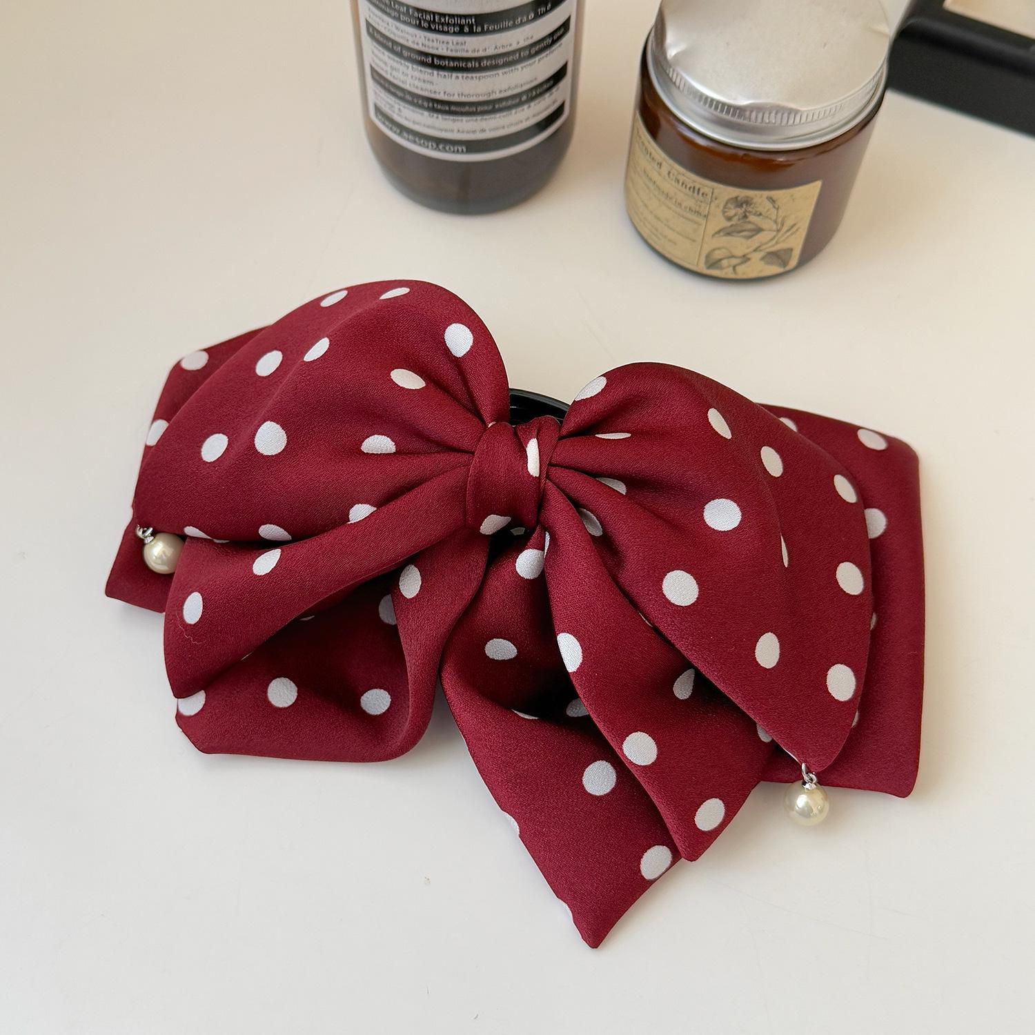 Korean Red Polka Dot Bow Claw Hair Clip - Festive  Cute Accessory