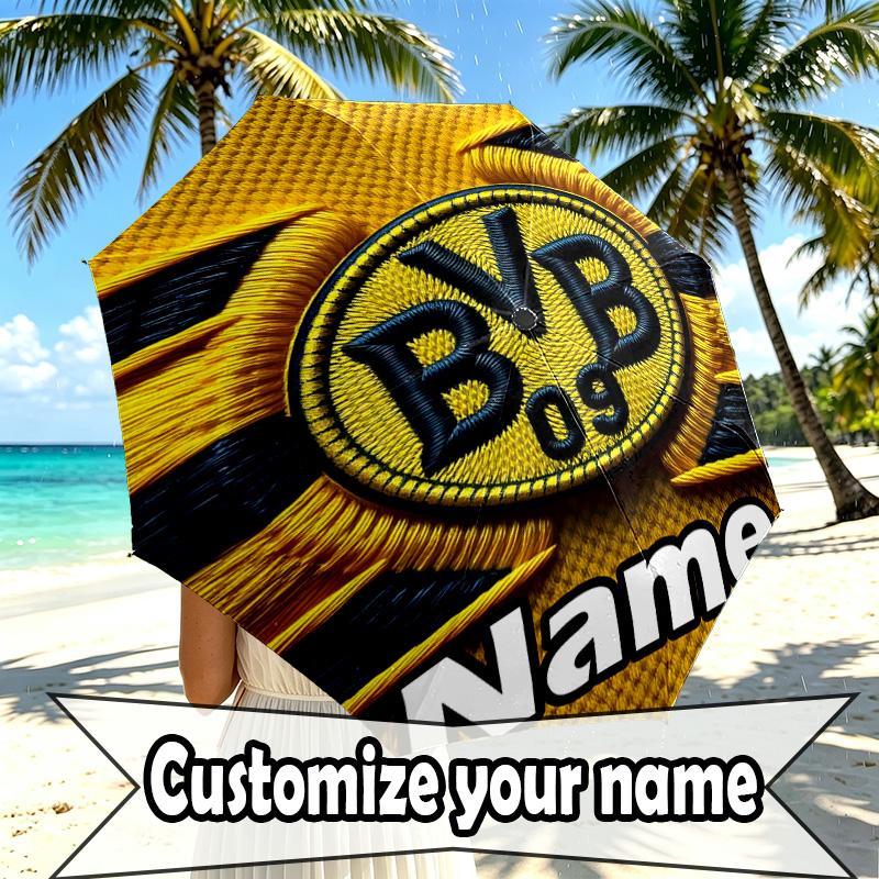 Custom Name Personalized Borussia Dortmund Print Umbrella, Auto Open Close, 8‑Rib Sturdy Frame, Commute Camping Hiking Use, Birthday Gift
