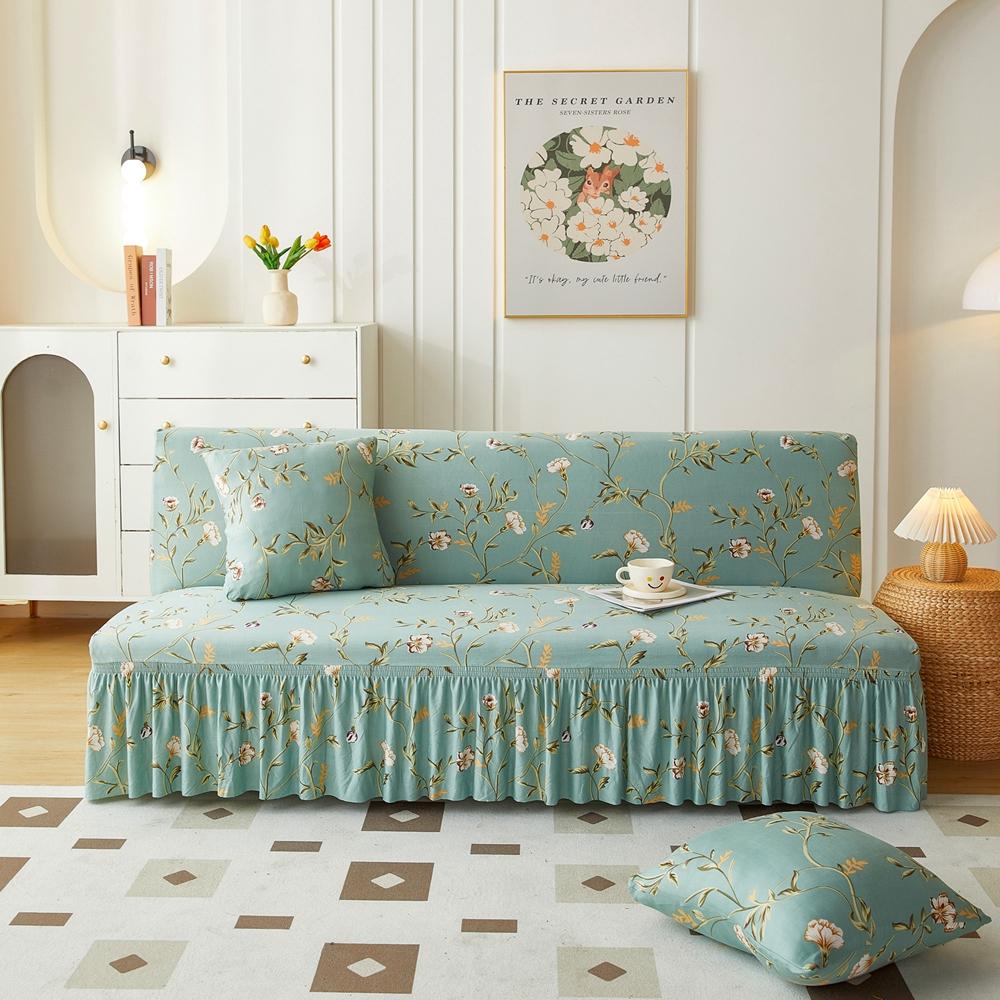 

Стрейчевый безрукавный чехол для футона с юбкой и принтом, моющийся, защитный чехол для раскладного дивана-кровати, эластичный чехол для мебели S size 120-150cm
