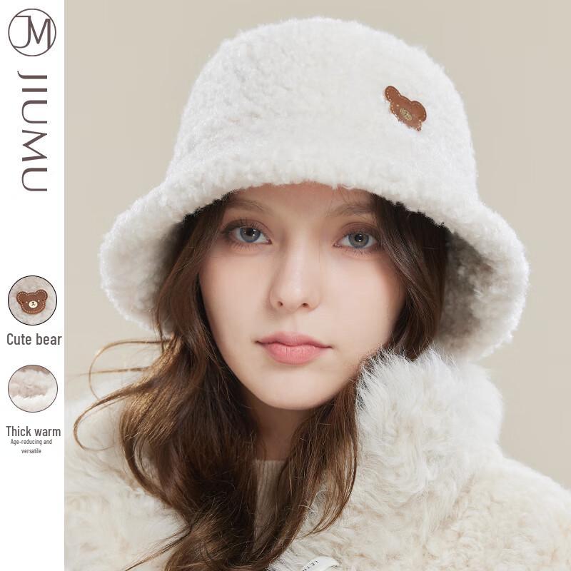 JIUMU Women s Faux Lamb Wool Wide-Brim Bucket Hat MH055
