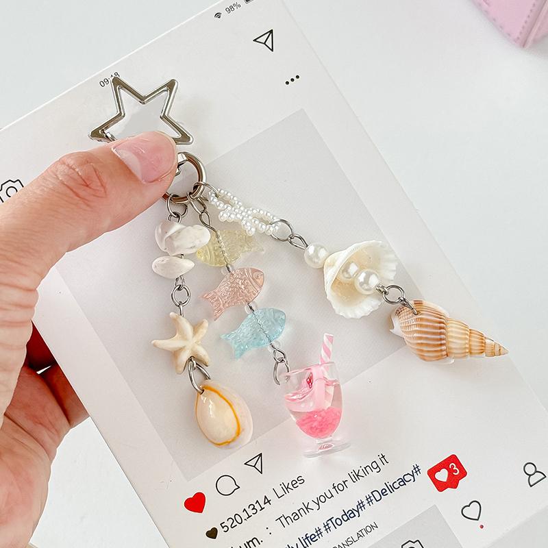 Ocean Series Pearl Keychain Shell Charm Pendant Keyring Jewelry For Girl Women Gift Bag Decoration Jewelry Accessories