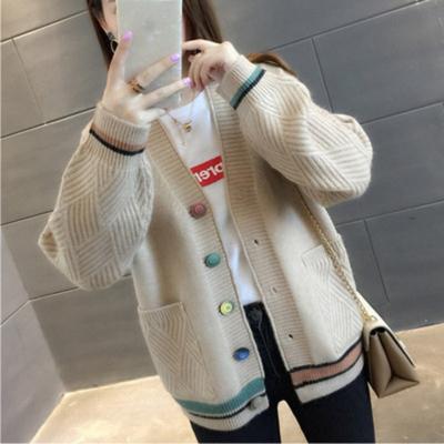 Autumn Winter Women's Cardigan Knitted Sweater V Neck Loose Long Sleeve Jacket Fashion 2025 New Casual Top Coats Ladies Buttons Pockets Clothes 2591