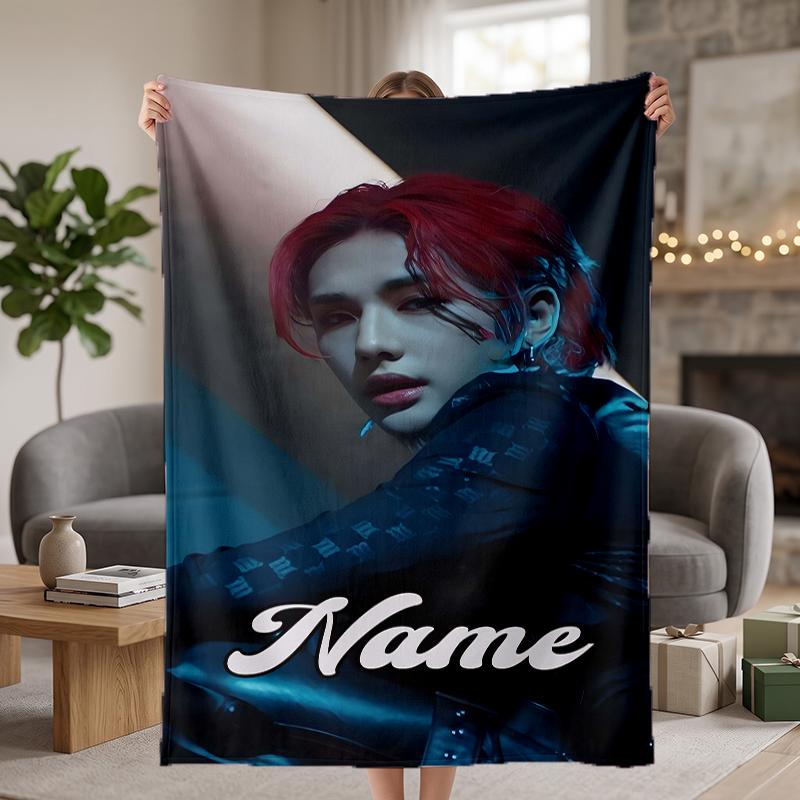 Hyunjin Custom Flannel Blankets Soft Warm Cozy Throws for Home Decor Holiday Gifts