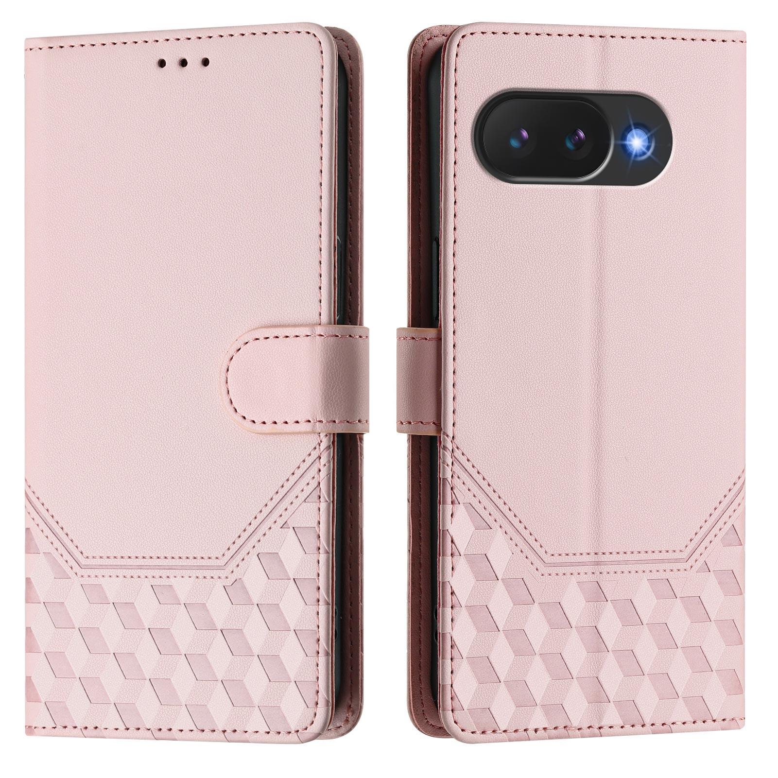 

For Google Pixel 10a Case Imprinted Honeycomb RFID Blocking Leather Phone Cover with Strap