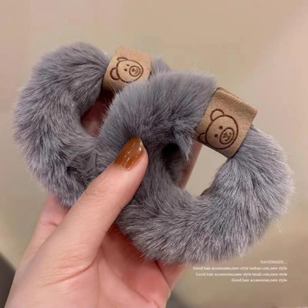 

1 Pack Bear Logo Plush Hair Tie, Forest Style Gentle Look, Suitable for Daily Hair Styling / Spring/Summer Vibe Outfits