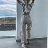 Women Multiple Pockets Pants Drawstring Relaxed Fit Hiking Construction Work Pants Apricot M
