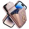 Dla iPhone 15 Pro Max Etui Blokujące RFID Wstrząsoodporne Wiele Przegródek na Karty Ring Podpórka Skórzane PU+TPU Pokrowiec na Telefon