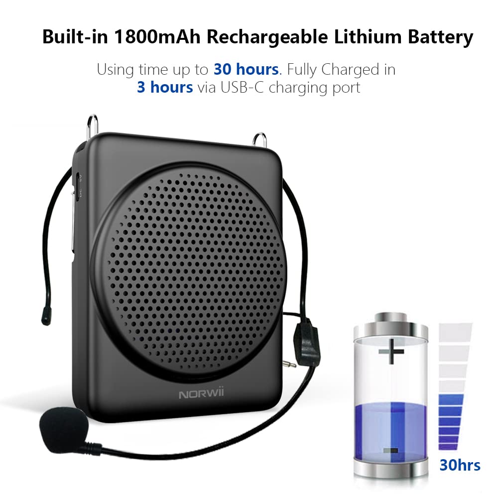 Norwii Mini Voice Amplifier, 3-Hour Quick Charging and 30 Hours of Playback, Portable Voice Amplifier for Teachers, Training, Tour Guides, and More