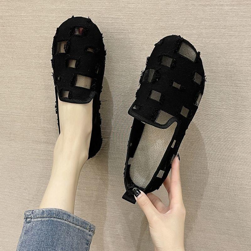Women's Shoes Flat Sole Single Shoes Casual Work Shoes Women's Black Soft Sole Dancing Net Shoes Mother's Shoes Non Slip