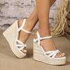 Bohemian Hemp Rope High Heel Wedge Sandals - Cross Strap, Plus Size, Summer Resort Style