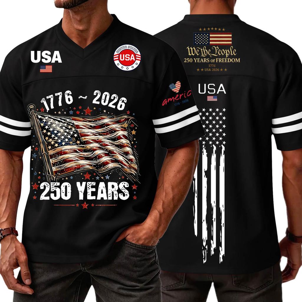 Men's Casual Fashion V-Neck Independence Day Print Short Sleeve Sports T-Shirt Top