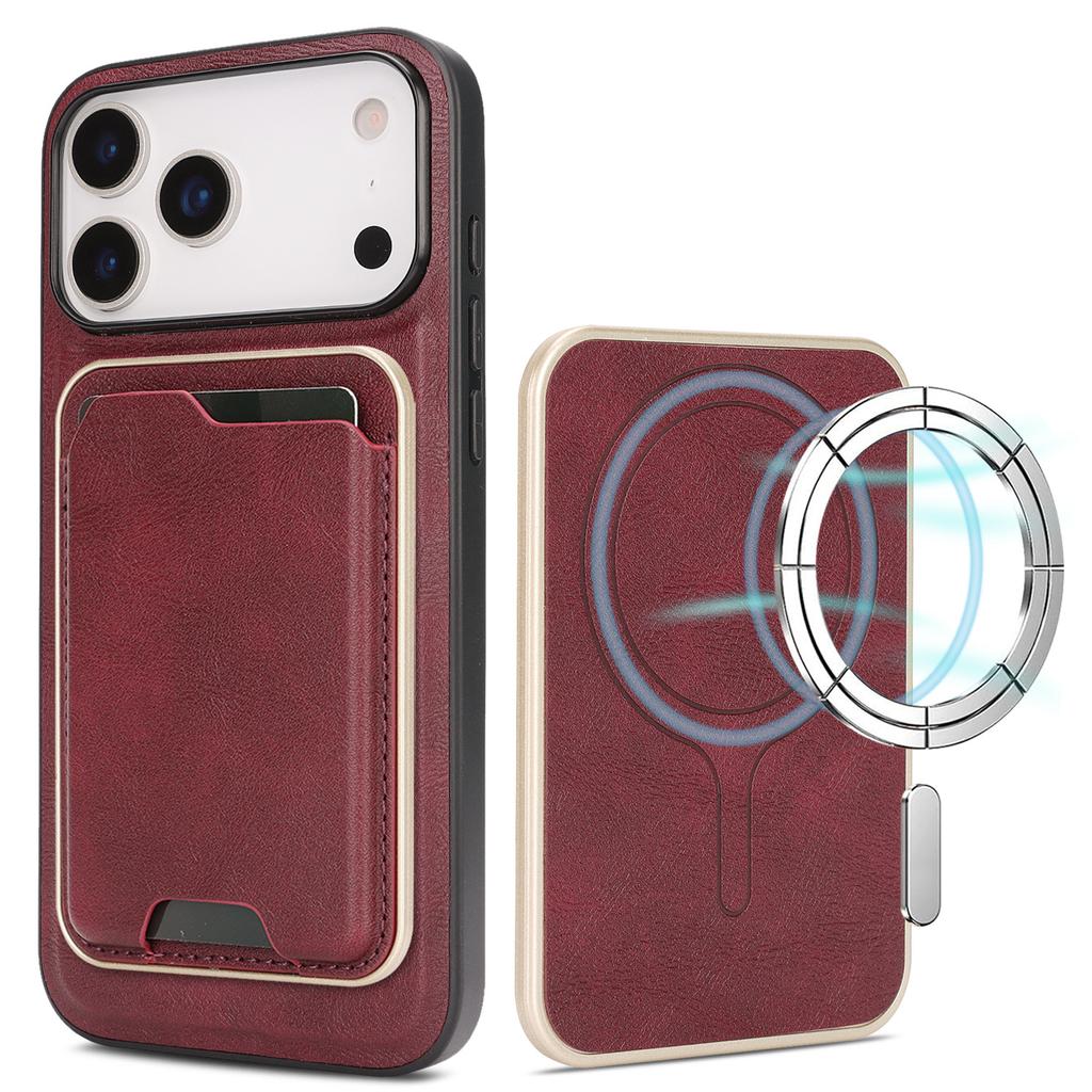 Ultra-thin Magnetic Card Holder Combo Leather Case for iPhone 16 Pro Max 17 Air 16e 15 14 Plus 13 12 Wireless Charging Cover