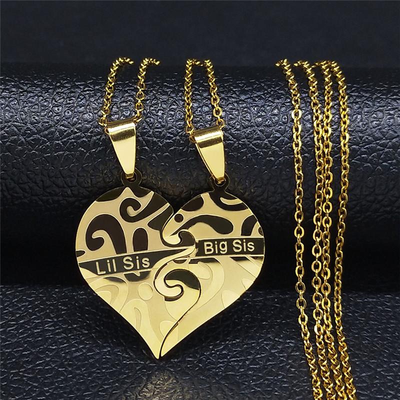 2PCS Big Little Sister Stainless Steel Necklaces Women/Men Gold Color Pendant Jewelry acero inoxidable joyeria NXH1S01