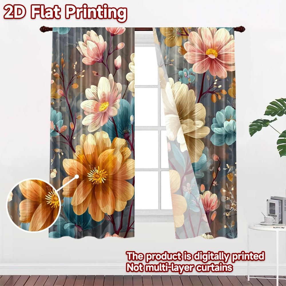 2D Flat Printing 2pcs Curtain Curtains Floral Garden Blooms Digital Printed Polyester Drapes Birthday Party for Parties and