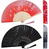Handheld Folding Fans Floral Hand Held Fans Silk Bamboo Fans with Tassel Chinese Japanese Hand Foldable Fan with Fabric Sleeve for Dancing Wedding