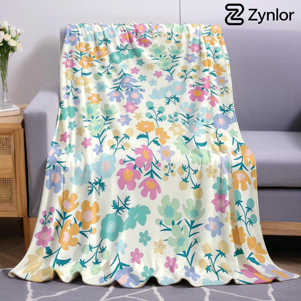 Pastel Floral Cartoon Anime Print Flannel Blanket Soft Warm Throw for Kids Bedroom Sofa Bed Christmas Office Car