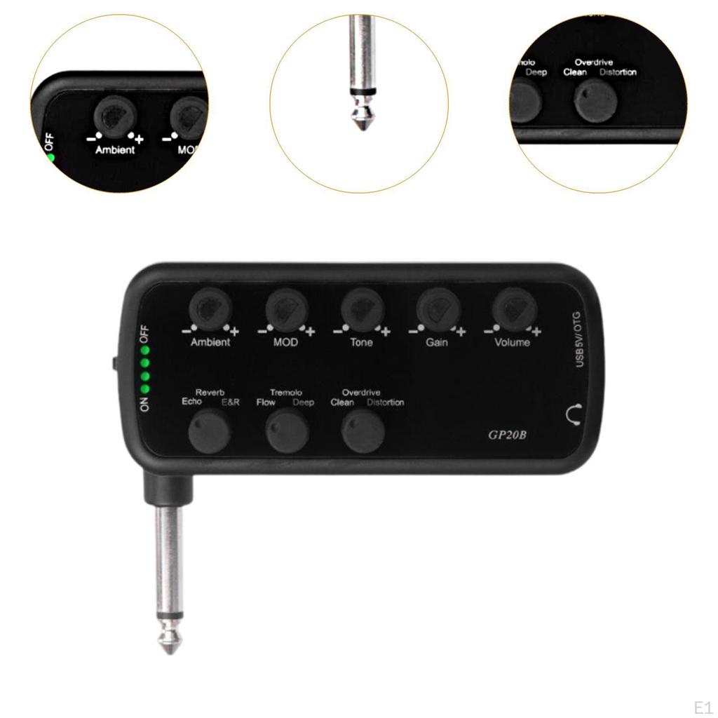 Mini Portable Bass Headphone Amp Plug and Play Small Silent Lightweight Built-in 3 Effects for Live