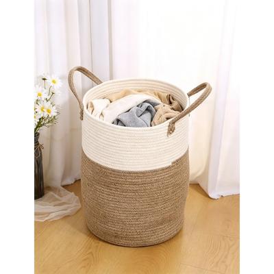 Cotton Rope Woven Laundry Basket Fabric Toy Storage Bin For Bedroom Living Room Home Organizer