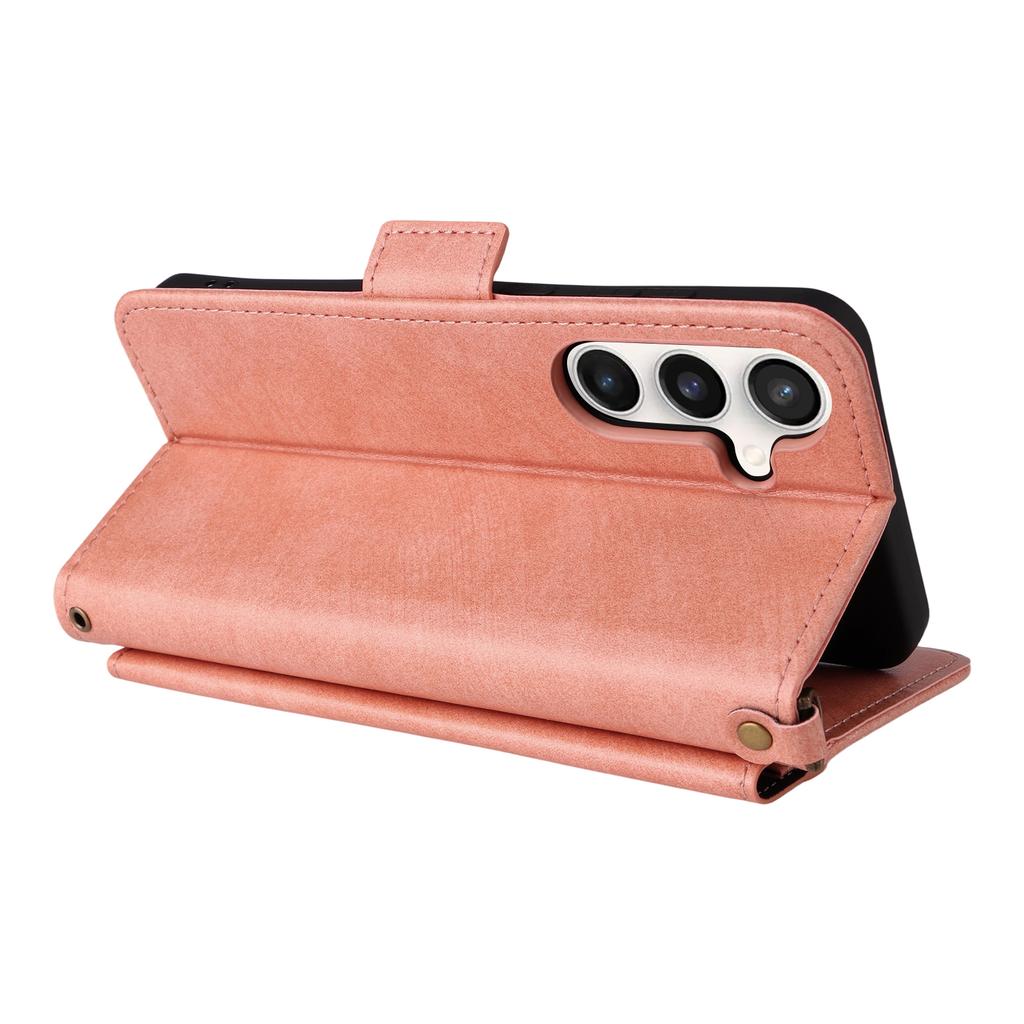 For Samsung Galaxy S25 FE Leather Case Magnetic Closure Wallet Stand Phone Cover with Crossbody Strap