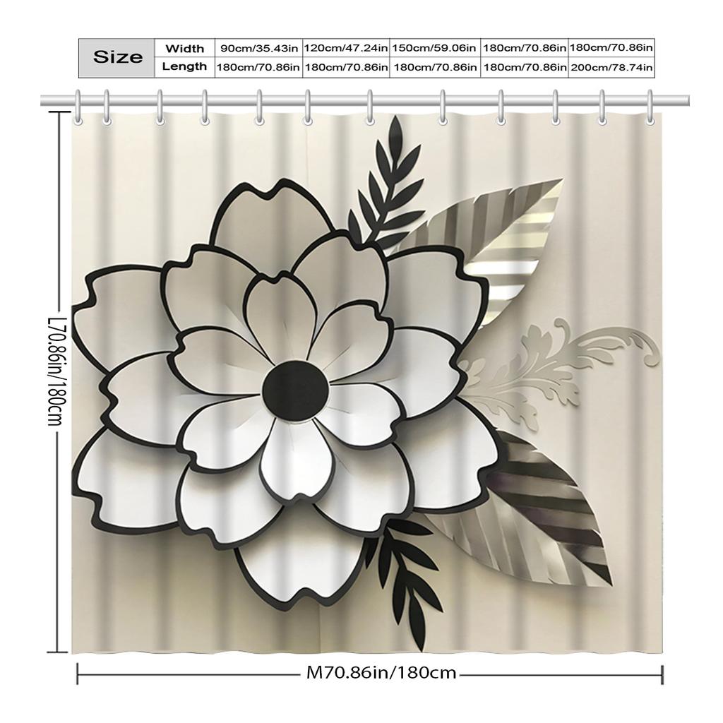 Elegant White Floral Shower Curtain, Anti-Fog, Artistic Polyester Design, Machine Washable,Modern Bathroom Upgrade