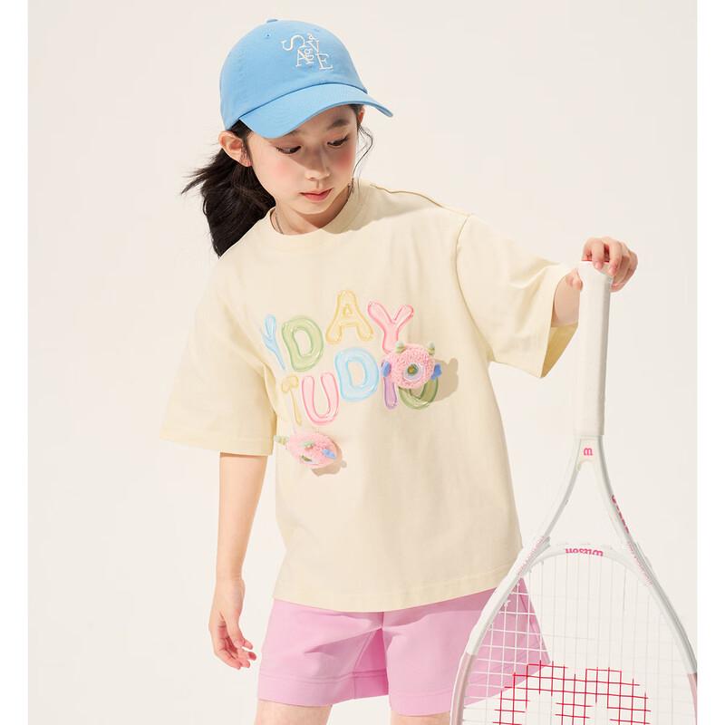 Girl's 100% Cotton Short Sleeve Jelly Letter Print T-Shirt