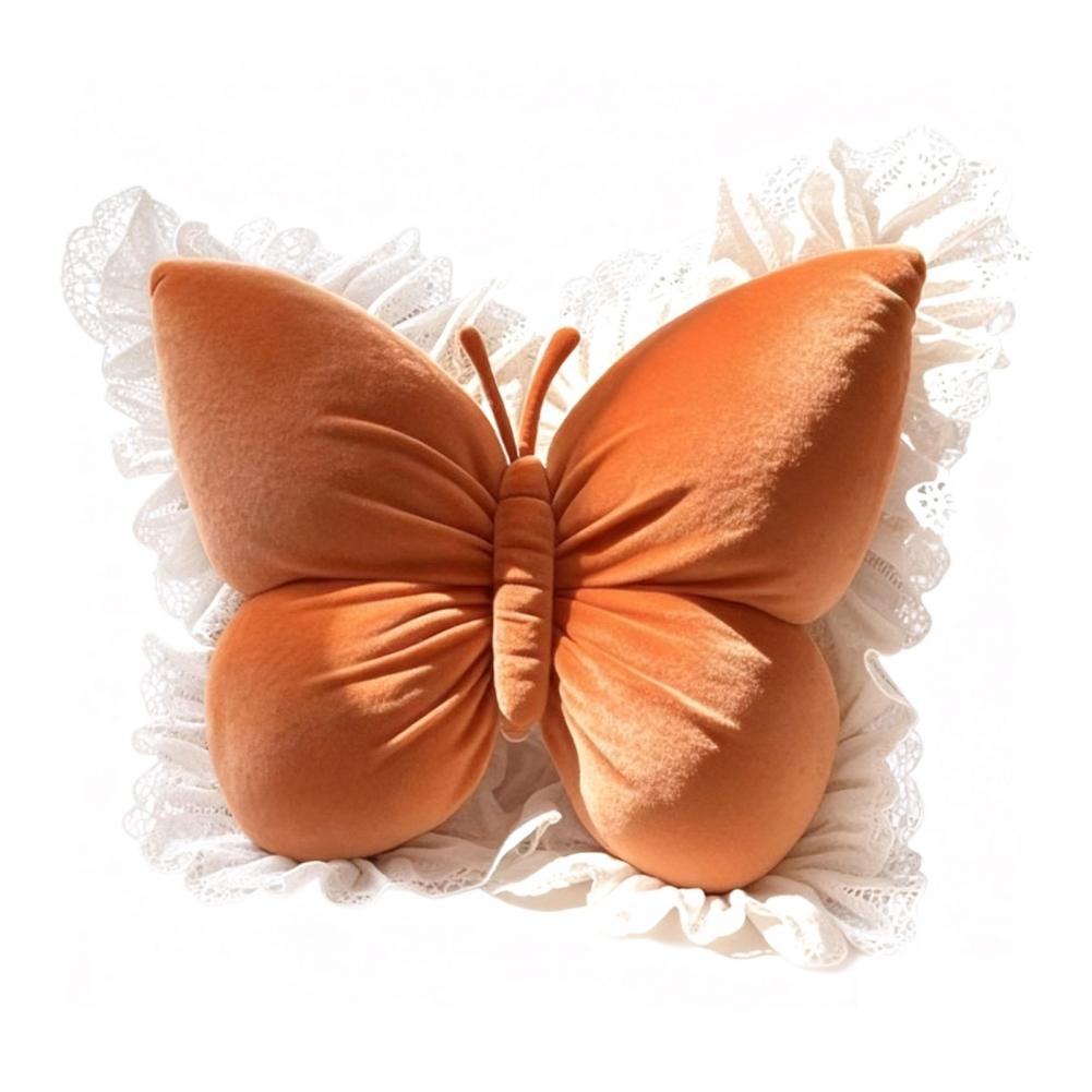 Butterfly Pillow Velvet Butterfly Throw Pillow with Lace Trim Sofa Couch Car Pillow Home Decor Gift for Housewarming